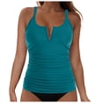 thumbnail image 1 of Tbopshirt Womens Tankini Swimsuits Tops Bikini with Bra Summer V-Neck Solid Color Tummy Control Bathing Suits, 1 of 5