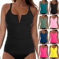 thumbnail image 1 of Tbopshirt Womens Tankini Swimsuits Tops Bikini with Bra Summer V-Neck Solid Color Tummy Control Bathing Suits, 1 of 5