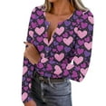 thumbnail image 1 of Tbopshirt Womens Tops Button Down Stretch Casual Long Sleeve V Neck Valentine's Day Heart Print Slim Fit Graphic Purple,2XL, 1 of 9