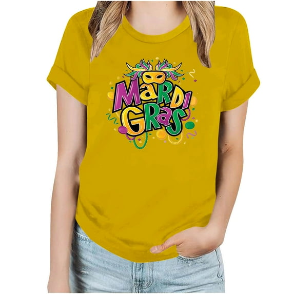 Tbopshirt Womens Tops,Mardi Gras Clothing, Fashion Crewneck Printed Short Sleeve T-shirt Casual Loose Shirt Tops,Tops for Women's