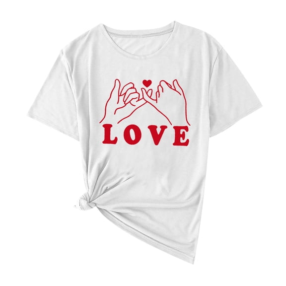Tbopshirt Womens Tops Short Sleeve Graphic Casual Fashion Valentine's Day Love Heart Print Crew Neck T-Shirts Summer Pullover White,XL
