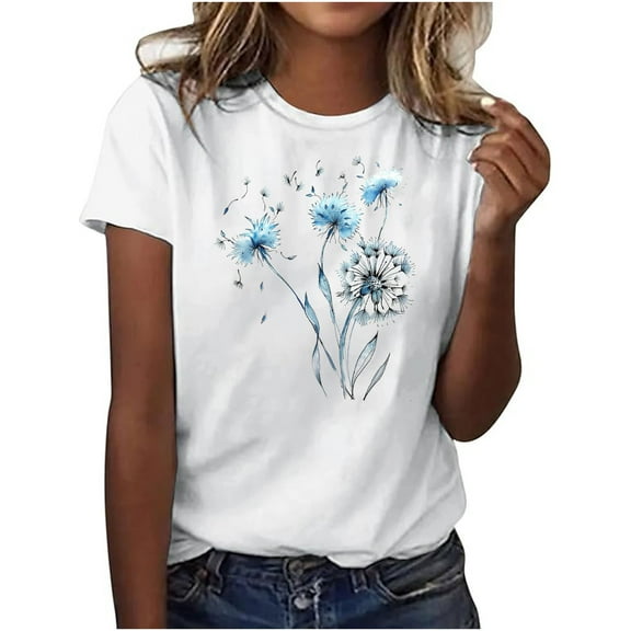 Tbopshirt Womens Tops,T-Shirts for Women Short Sleeve,Summer Tops Round Neck Feather Printed,S-XXXL,Plus Size Tshirts