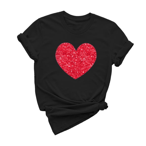 Tbopshirt Womens Tops,Valentine's Day T-Shirts for Women Graphic,Plus Size Tops,Women Valentines Day Heart Printed Short Sleeve T-Shirt Novelty Graphic Tops Casual Round Neck S-XXXL