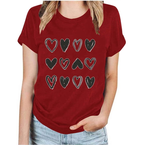 Tbopshirt Womens Tops,Valentine's Day T-Shirts for Women Graphic Tees,Womens Valentines Day T Shirt Crewneck Heart Printed Short Sleeve Casual Loose Plus Size Tops S-XXXL