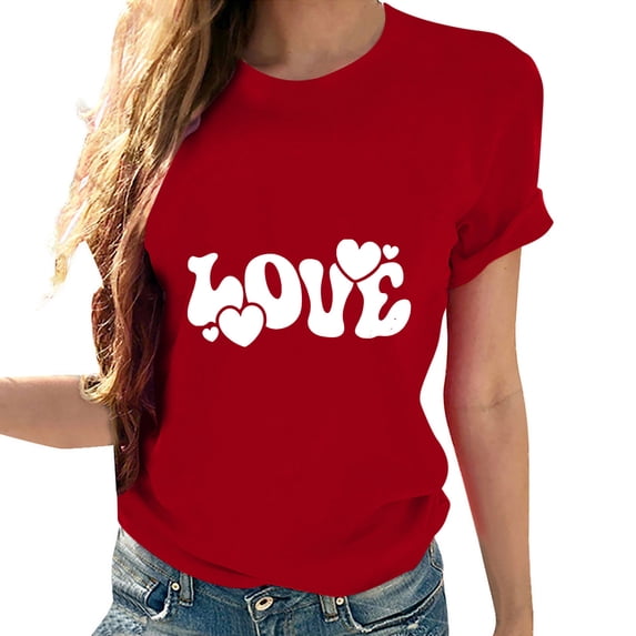 Tbopshirt Womens Tops,Valentine's Day T-Shirts for Women Short Sleeve Graphic Tees, Plus Size Tops,Round Neck Lover Heart Shirt Printed S-XXXL