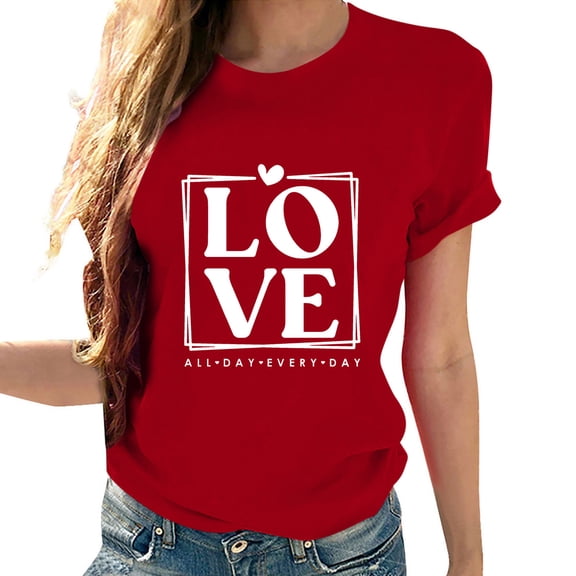 Tbopshirt Womens Tops,Valentine's Day T-Shirts for Women Short Sleeve Graphic Tees, Plus Size Tops,Round Neck Lover Heart Shirt Printed S-XXXL