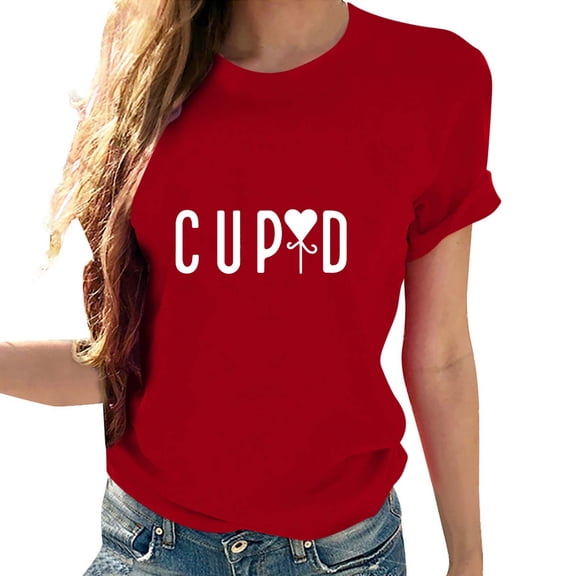 Tbopshirt Womens Tops,Valentine's Day T-Shirts for Women Short Sleeve Graphic Tees, Plus Size Tops,Round Neck Lover Heart Shirt Printed S-XXXL