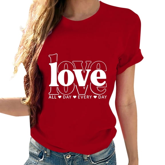 Tbopshirt Womens Tops,Valentine's Day T-Shirts for Women Short Sleeve Graphic Tees, Plus Size Tops,Round Neck Lover Heart Shirt Printed S-XXXL