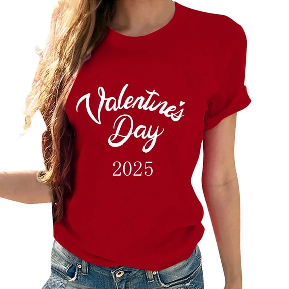 Tbopshirt Womens Tops,Valentine's Day T-Shirts for Women Short Sleeve Graphic Tees, Plus Size Tops,Round Neck Lover Heart Shirt Printed S-XXXL