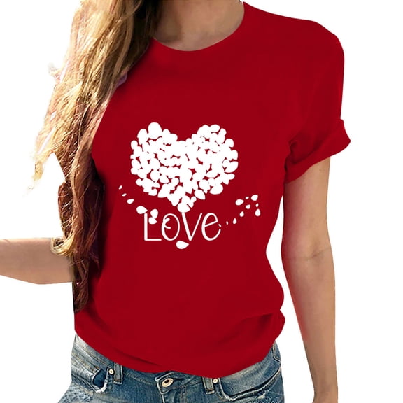 Tbopshirt Womens Tops,Valentine's Day T-Shirts for Women Short Sleeve Graphic Tees, Plus Size Tops,Round Neck Lover Heart Shirt Printed S-XXXL