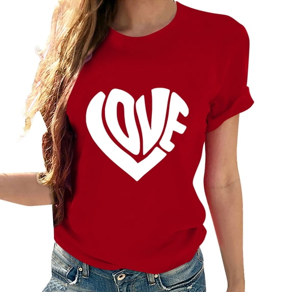 Tbopshirt Womens Tops,Valentine's Day T-Shirts for Women Short Sleeve Graphic Tees, Plus Size Tops,Round Neck Lover Heart Shirt Printed S-XXXL