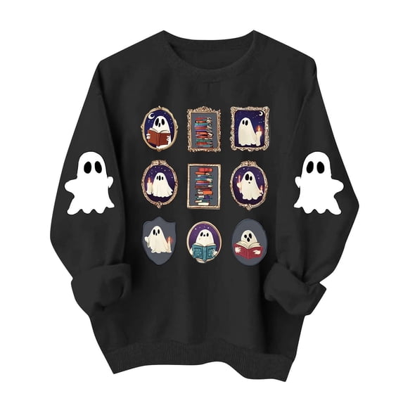 Tbopshirt Wonmen Halloween Graphic Sweatshirt Crewneck Sweatshirt Cute Printed Long Sleeve Pullover Tops