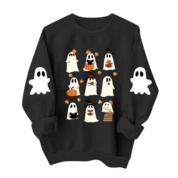 Tbopshirt Wonmen Halloween Graphic Sweatshirt Crewneck Sweatshirt Cute Printed Long Sleeve Pullover Tops