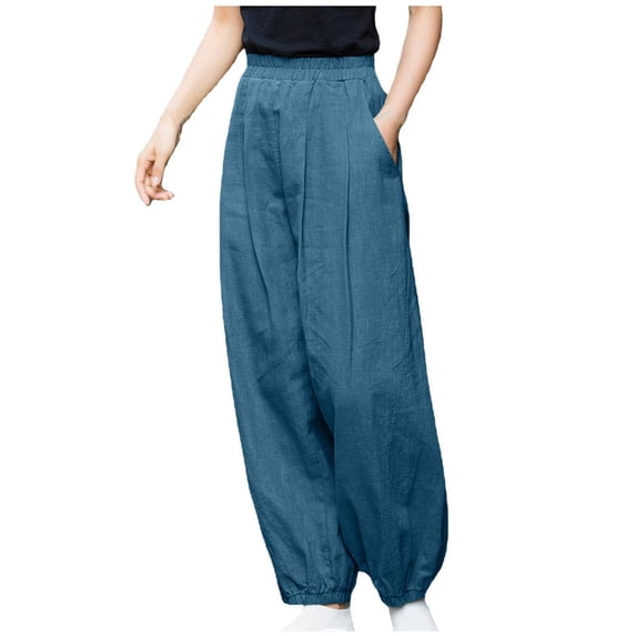 Tbopshirt Yoga Pants for Women,Clearance Womens Pants Plus Size,Women's Casual Slim High Elastic Waist Solid Color Sports Cotton and Linen Pants,Tummy Control Leggings for Women,Up to 30% off