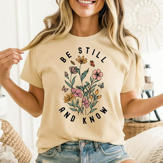 Tbun Be Still and Know Shirts for Women Casual Short Sleeve Christian Tee Tops Men's And Women's Graphic Tee 100% Cotton by TBun, Full Sizes S-5XL