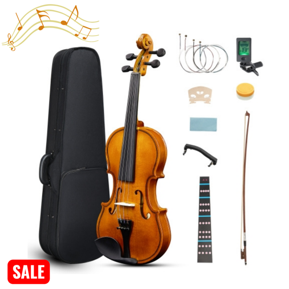 Tcbosik 1/2 Violin Set with Hard Case and Bow for Beginners, Fiddle with Rosin, Sourdine, Shoulder Rest and Extra Strings, Natural