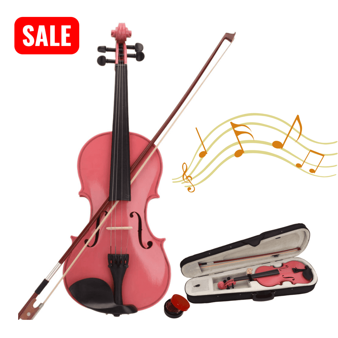 Tcbosik 1/4 Acoustic Violin Set for Beginners, Fiddle Starter Kit with Case, Bow and Rosin, Pink
