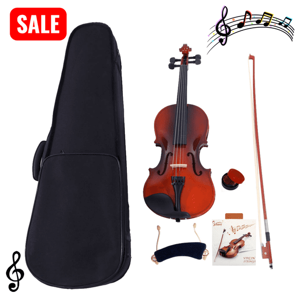 Tcbosik 1/8 Acoustic Violin Starter Kit with Bow, Rosin, Strings Set & Shoulder Rest, Fiddle Beginner Set, Natural