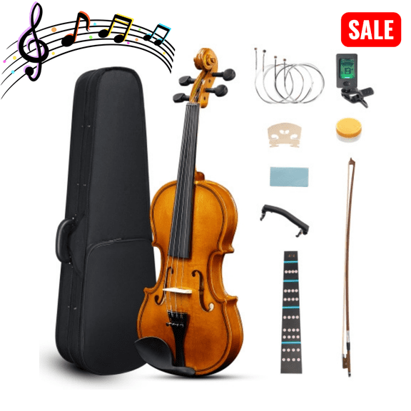 Tcbosik 1/8 Acoustic Violin Starter Kit with Case, Bow, Rosin, Fiddle Beginner Set with Sourdine, Extra Strings and Shoulder Rest, Natural