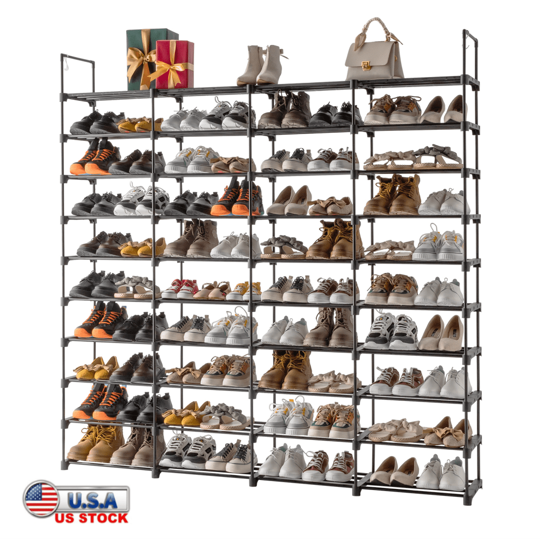 Tcbosik 10-Tier Shoe Rack, Large Capacity Shoe Storage Shelf Holds 72-80 Pairs, Shoe Tower Unit for Closet, Hallway, Entryway, Space Saving, Black
