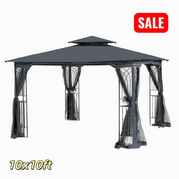 Tcbosik 10' x 10' Gazebo Tent with Mosquito Netting, Outdoor Canopy Shelter for Lawn, Garden, Patio, Backyard, Gray