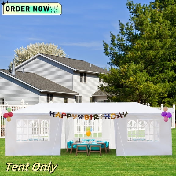 Tcbosik 10x30ft Canopy Tent with 7 Sidewalls, Outdoor Wedding Party Tents for Parties, BBQ, Garden, White
