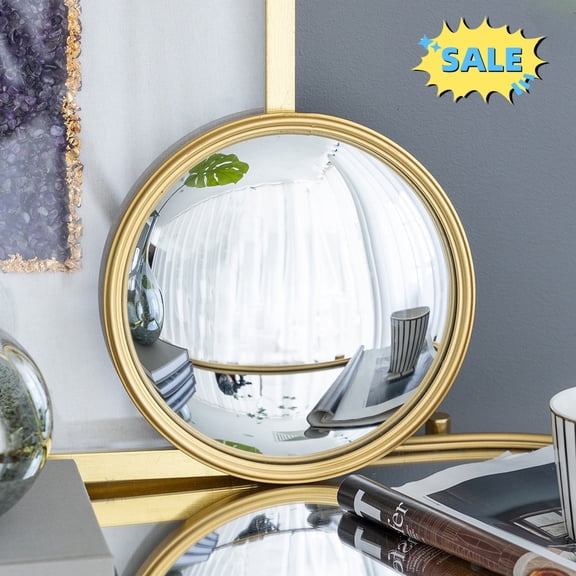 Tcbosik 11 inch Small Round Mirror, Modern Convex Mirror with Metal Frame, Compact Mirror for Entryway, Bedroom, Bathroom, Living Room, Gold