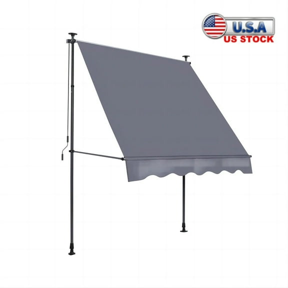 Tcbosik 118"x47" Manual Retractable Awning, Sun Shade Patio Awning Cover, Outdoor Patio Canopy Sunsetter, Deck Awnings with Manual Crank Handle, Grey