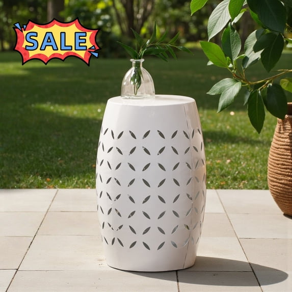Tcbosik 12.2" Metal Outdoor Side Table, Round End Table, Accent Table for Living Room, Patio, Garden, Poolside, White