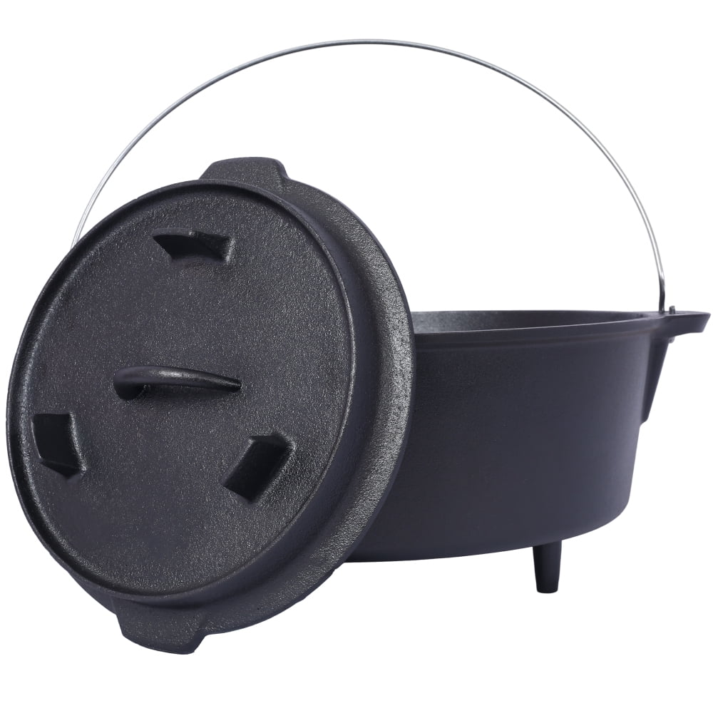 12 Quart Black Cast Iron Round Dutch Oven with Lid for Indoor & Outdoor Cooking