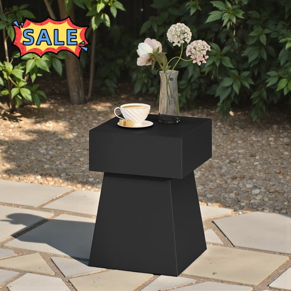 Tcbosik 13.7" Small End Table, Magnesium Oxide Side Table for Outdoor, Patio, Garden, Backyard, Black