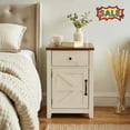 thumbnail image 1 of Tcbosik 13.7 inch Small Nightstand with Charging Station, Farmhouse Bedside Table with Door, Drawer and Shelf, Accent End Table for Home Office, Easy Assembly, Brown & White, 1 of 8