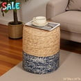 thumbnail image 1 of Tcbosik 13.78" Handwoven Pouf Ottoman Stool for Farmhouse & Boho Decor - Versatile Accent Seat, No Assembly Vanity Stool and Footrest (Natural+Blue), 1 of 6