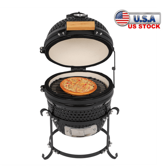 Tcbosik 13 inch Charcoal Grill with Thermometer and Vent, Portable Ceramic BBQ Grill for Kitchen Backyard Garden Patio, Black