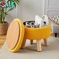 thumbnail image 1 of Tcbosik 13" Round Teddy Velvet Ottoman Footstool with Stable Wood Legs, Soft Upholstered Small Stool for Living Room Bedroom, Multi-Functional Storage Seat & Footrest, Easy Assembly, Brilliant Yellow, 1 of 9