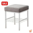 thumbnail image 1 of Tcbosik 13 inch Square Vanity Stool with Shelf, Velvet Upholstered Footrest with Metal Legs for Bedroom, Living Room, Space Saving, Grey, 1 of 6