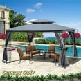 thumbnail image 1 of Tcbosik 13x10ft Outdoor Canopy with Mosquito Netting, Double Roof Gazebo Pergola, Patio Shelter with Metal Frame for Deck, Lawn, Garden, Backyard, Gray, 1 of 8