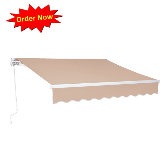 Tcbosik 13x8ft Manual Retractable Awning with Crank Handle, Outdoor Water Resistant Sunshade Shelter for Backyard, Garden, Patio, Balcony, Porch, Khaki