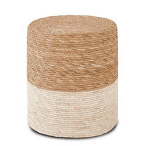 Tcbosik 14" Round Ottoman, Natural Seagrass Hand Weave Pouf, Boho Decor Foot Rest for Living Room, Bedroom, Hallway, Space Saving, Natural & Beige