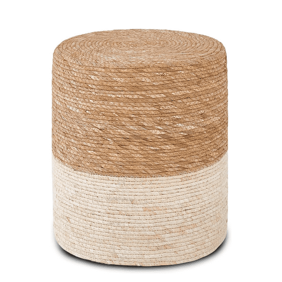 Tcbosik 14" Round Ottoman, Natural Seagrass Hand Weave Pouf, Boho Decor Foot Rest for Living Room, Bedroom, Hallway, Space Saving, Natural & Beige