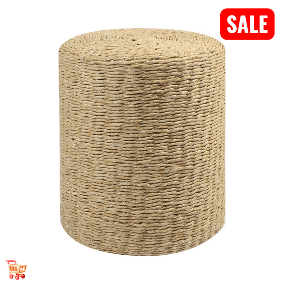 Tcbosik 14 inch Round Foot Stool, Hand Weave Natural Seagrass Footrest, Boho Ottoman for Small Space, Living Room, Bedroom, Natural