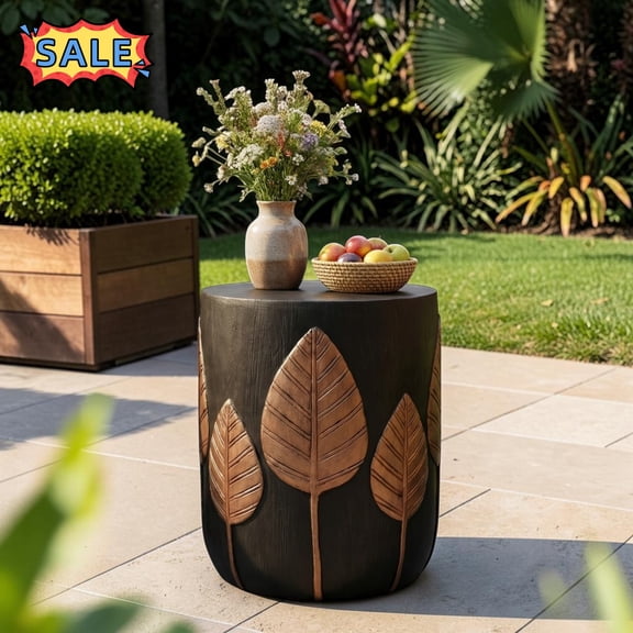 Tcbosik 15.2" Round Side Table for Outdoor, Lightweight Accent Table, Concrete End Table for Garden, Patio, Deck, Backyard, Copper