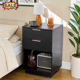 thumbnail image 1 of Tcbosik 15.7 Inch Night Stand, Small Side Table with Open Shelf and 2 Storage Drawers, End Table for Bedroom, Living Room, Easy Assembly, Black, 1 of 10