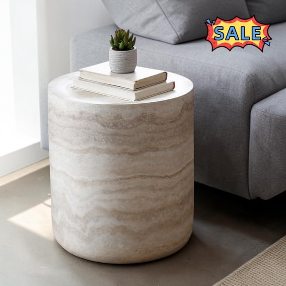 Tcbosik 15.7 Inch Round Side Table, Small End Table, Faux Mars Marble Pattern Accent Table for Living Room, Bedroom, No Assembly Required, Beige