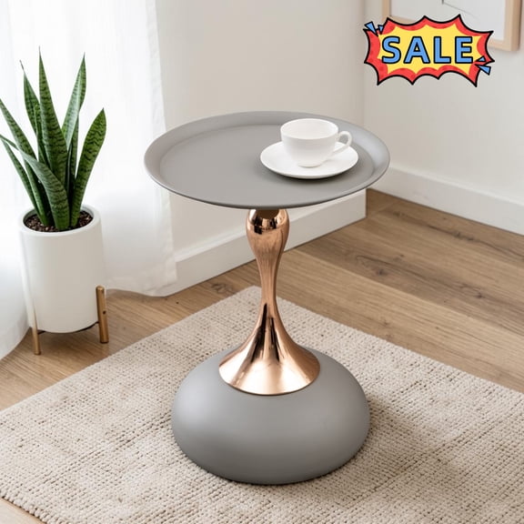 Tcbosik 15.7" Round Side Table, Mermaid Tail Shaped End Table with Metal Pedestal, Accent Table for Small Space, Living Room, Bedroom, Easy Assembly, Matte Gray