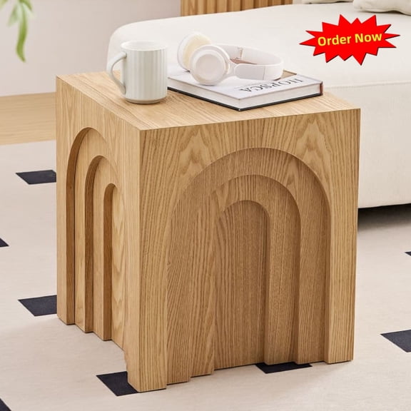 Tcbosik 15.7" Simple End Table, Square Sofa Side Table, Small Accent Table for Living Room, Bedroom, Natural