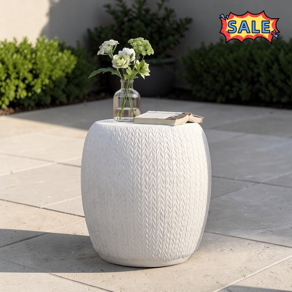 Tcbosik 15.7 inch Small Side Table for Outdoor, Lightweight Concrete End Table for Patio, Garden, Deck, Backyard, Poolside, No Assembly Required, Antique White