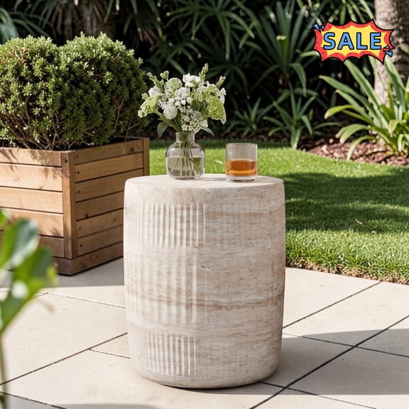Tcbosik 15 inch Outdoor Side Table, Concrete Accent Table, Small End Table for Patio, Garden, Porch, Backyard, Beige