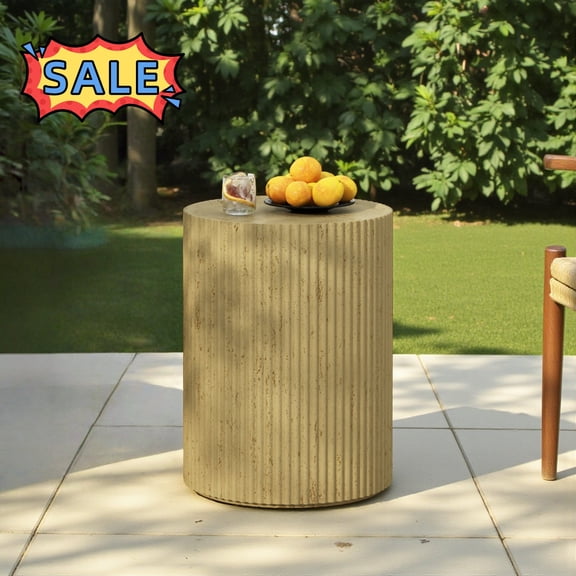 Tcbosik 16.7" Round Side Table, Cylindrical End Table, Magnesium Oxide Accent Table for Patio, Garden, Backyard, No Assembly Required, Antique Brown