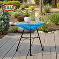 thumbnail image 1 of Tcbosik 17.7 Inch Outdoor Side Table, Round End Table with Glass Top and Metal Legs for Lawn, Patio, Garden, Backyard, Easy Assembly, Blue, 1 of 8